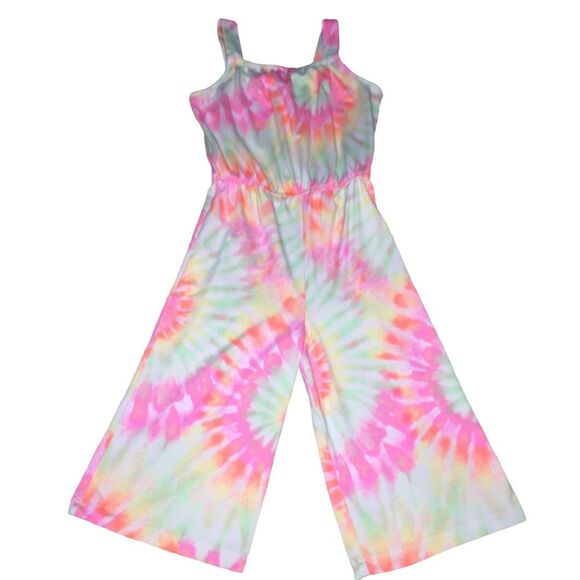 4/$20 Tie Dye Tank Cropped Jumpsuit Size XS 4/5 Pink Green Soft Stretchy - Picture 1 of 7